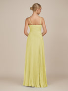 KissDress-Vionnet Buttercup A-Line V Neck Pleated Chiffon Long Bridesmaid Dress with Slit