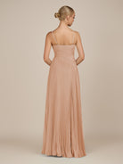 KissDress-Vionnet Champagne Rose A-Line V Neck Pleated Chiffon Long Bridesmaid Dress with Slit
