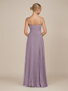 KissDress-Vionnet Dusk A-Line V Neck Pleated Chiffon Long Bridesmaid Dress with Slit