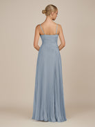 KissDress-Vionnet Dusty Blue A-Line V Neck Pleated Chiffon Long Bridesmaid Dress with Slit