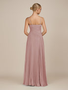 KissDress-Vionnet Dusty Rose A-Line V Neck Pleated Chiffon Long Bridesmaid Dress with Slit