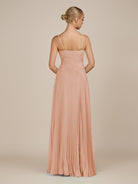 KissDress-Vionnet English Rose A-Line V Neck Pleated Chiffon Long Bridesmaid Dress with Slit