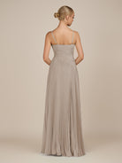 KissDress-Vionnet Frost A-Line V Neck Pleated Chiffon Long Bridesmaid Dress with Slit