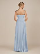 KissDress-Vionnet Ice A-Line V Neck Pleated Chiffon Long Bridesmaid Dress with Slit