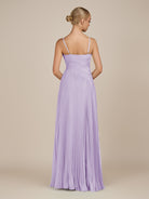 KissDress-Vionnet Lavender A-Line V Neck Pleated Chiffon Long Bridesmaid Dress with Slit