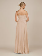 KissDress-Vionnet Pale Blush A-Line V Neck Pleated Chiffon Long Bridesmaid Dress with Slit