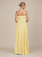 KissDress-Vionnet Pastel Yellow A-Line V Neck Pleated Chiffon Long Bridesmaid Dress with Slit