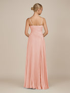 KissDress-Vionnet Rose Petal A-Line V Neck Pleated Chiffon Long Bridesmaid Dress with Slit