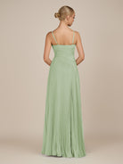 KissDress-Vionnet Sage A-Line V Neck Pleated Chiffon Long Bridesmaid Dress with Slit