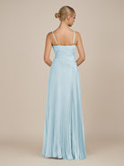 KissDress-Vionnet Sky Blue A-Line V Neck Pleated Chiffon Long Bridesmaid Dress with Slit