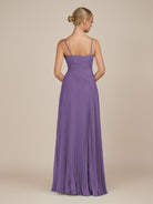 KissDress-Vionnet Tahiti A-Line V Neck Pleated Chiffon Long Bridesmaid Dress with Slit