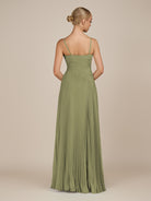 KissDress-Vionnet Thyme A-Line V Neck Pleated Chiffon Long Bridesmaid Dress with Slit