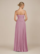 KissDress-Vionnet Vintage Mauve A-Line V Neck Pleated Chiffon Long Bridesmaid Dress with Slit