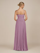 KissDress-Vionnet Wisteria A-Line V Neck Pleated Chiffon Long Bridesmaid Dress with Slit