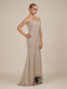 KissDress-Virelai Almond Sheath Scoop Neck Chiffon Long Bridesmaid Dress
