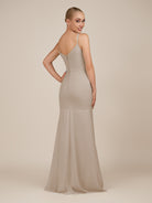 KissDress-Virelai Almond Sheath Scoop Neck Chiffon Long Bridesmaid Dress