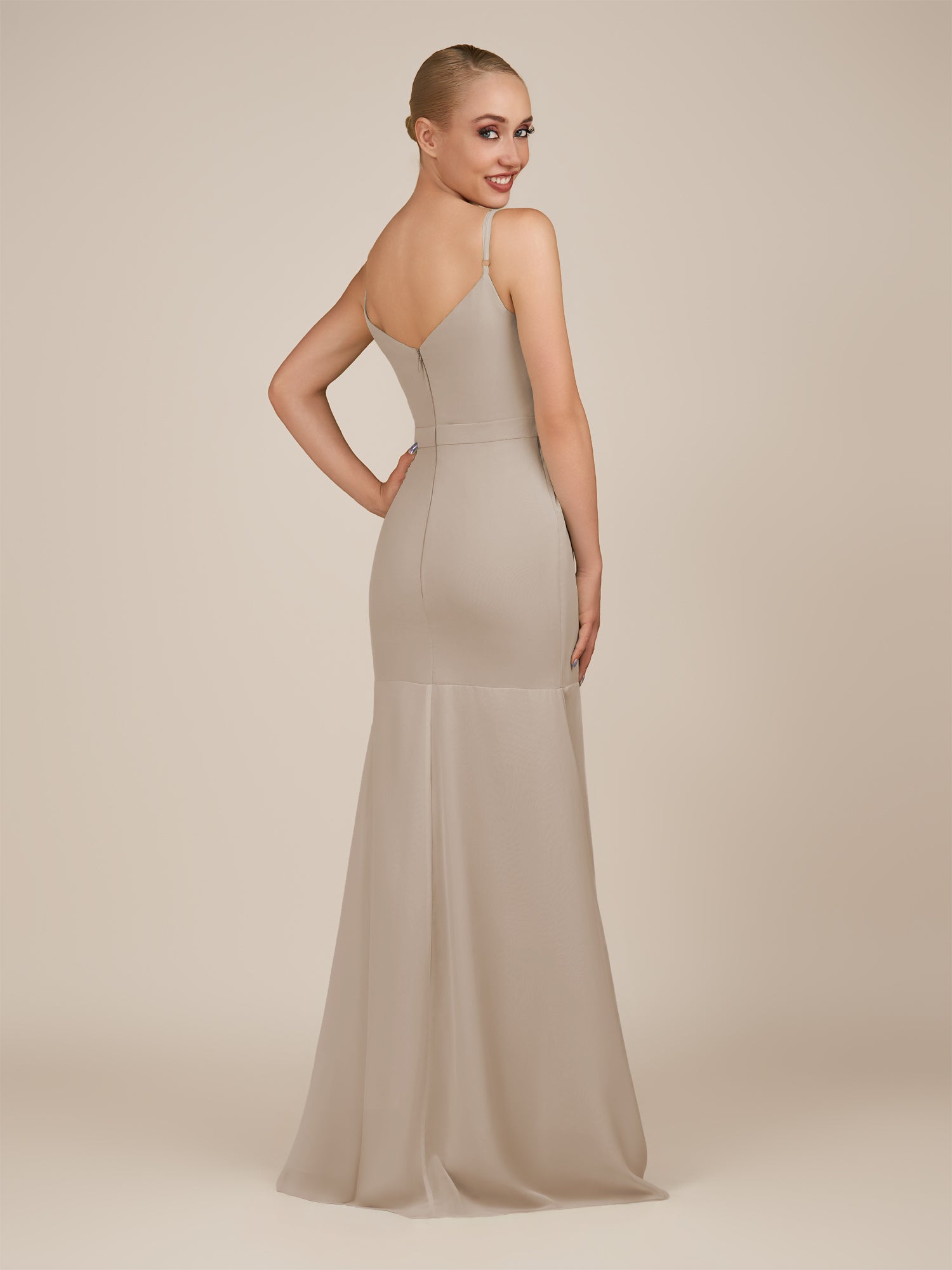 KissDress-Virelai Almond Sheath Scoop Neck Chiffon Long Bridesmaid Dress