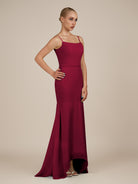KissDress-Virelai Berry Sheath Scoop Neck Chiffon Long Bridesmaid Dress