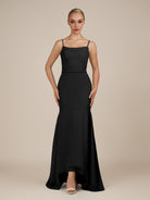 KissDress-Virelai Black Sheath Scoop Neck Chiffon Long Bridesmaid Dress