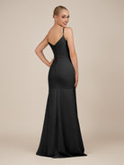 KissDress-Virelai Black Sheath Scoop Neck Chiffon Long Bridesmaid Dress