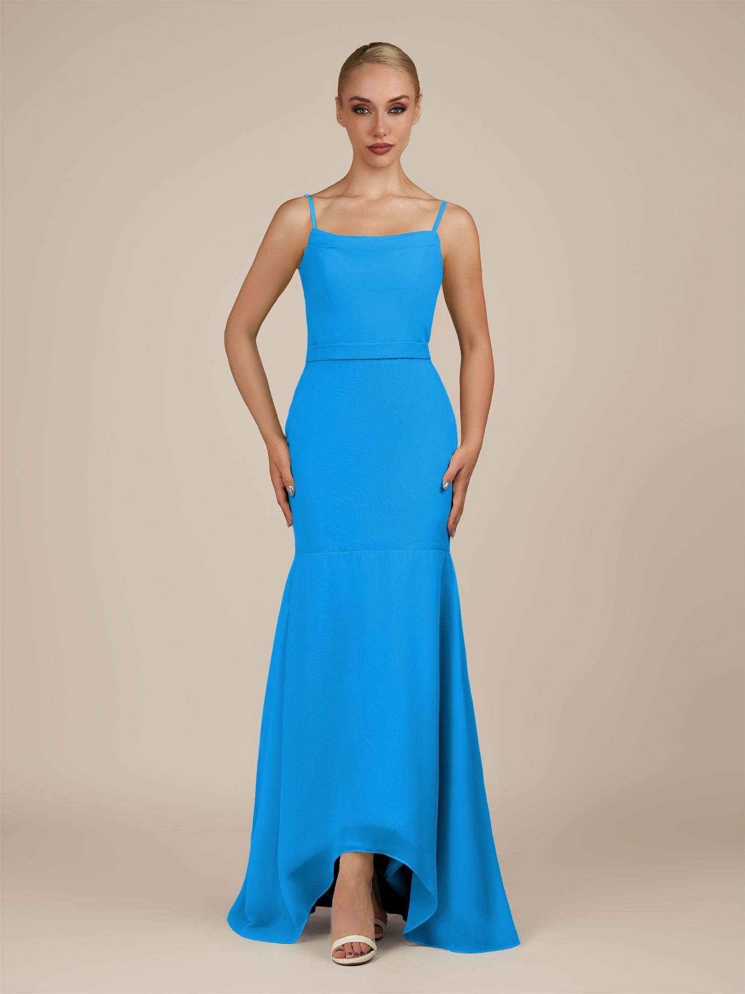 KissDress-Virelai Blue Jay Sheath Scoop Neck Chiffon Long Bridesmaid Dress