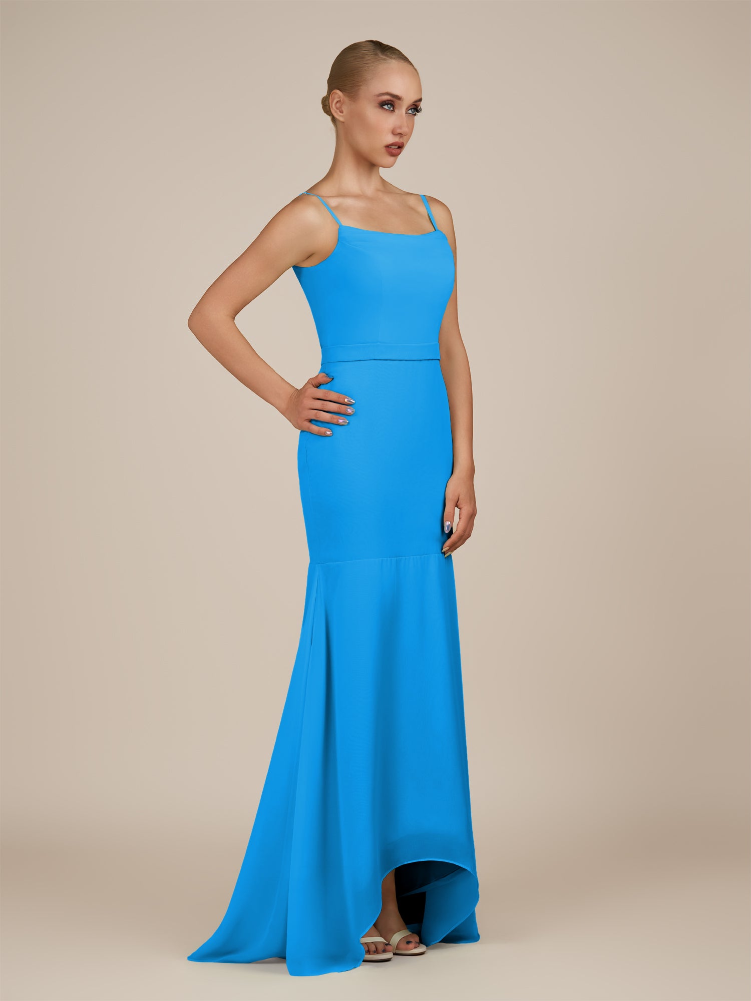 KissDress-Virelai Blue Jay Sheath Scoop Neck Chiffon Long Bridesmaid Dress