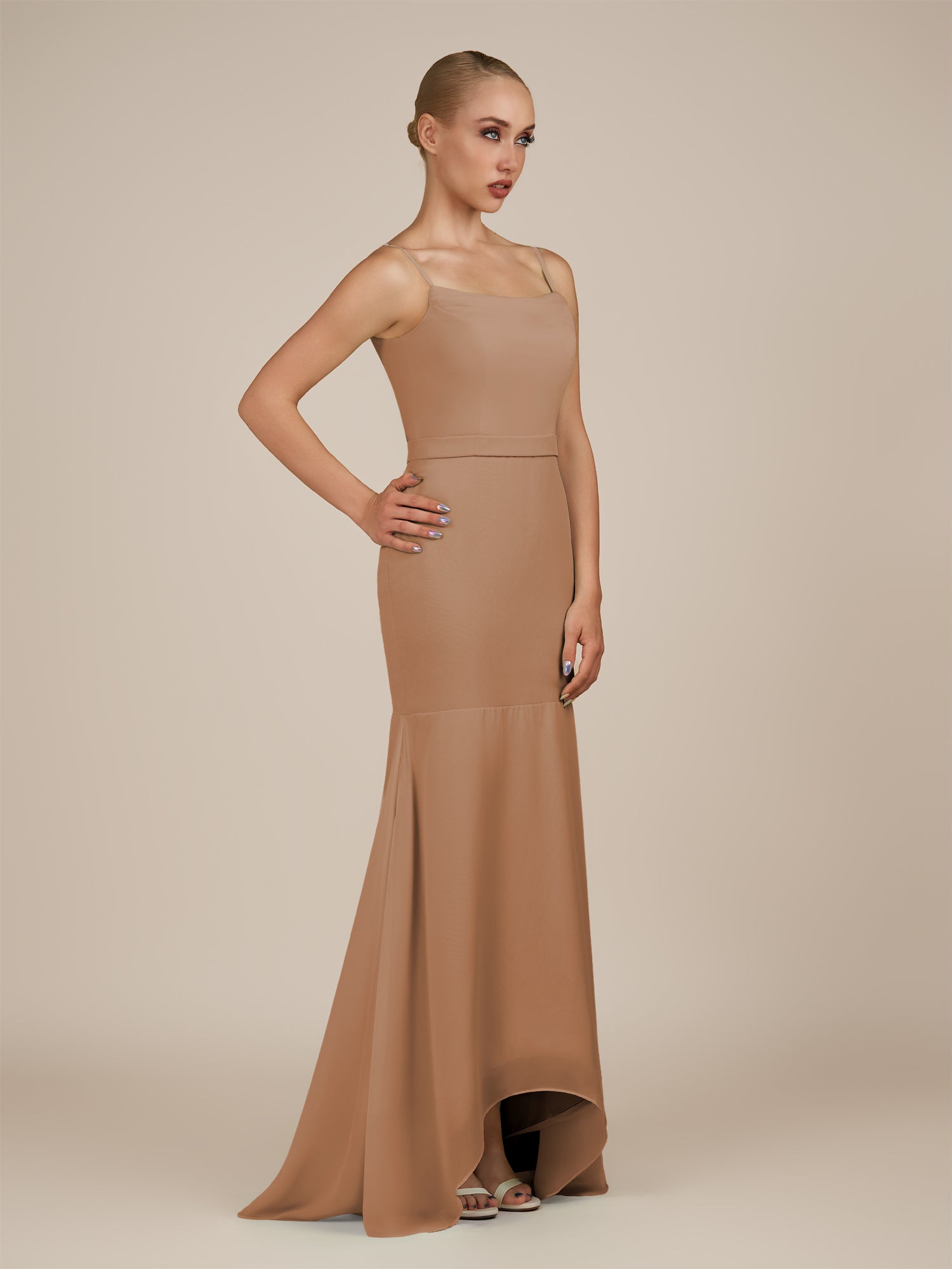 KissDress-Virelai Bronzer Sheath Scoop Neck Chiffon Long Bridesmaid Dress