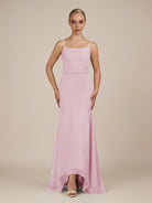 KissDress-Virelai Candy Pink Sheath Scoop Neck Chiffon Long Bridesmaid Dress