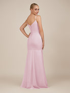 KissDress-Virelai Candy Pink Sheath Scoop Neck Chiffon Long Bridesmaid Dress