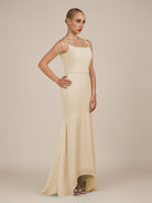 KissDress-Virelai Champagne Sheath Scoop Neck Chiffon Long Bridesmaid Dress