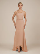 KissDress-Virelai Champagne Rose Sheath Scoop Neck Chiffon Long Bridesmaid Dress