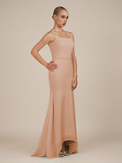 KissDress-Virelai Champagne Rose Sheath Scoop Neck Chiffon Long Bridesmaid Dress