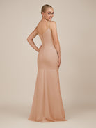 KissDress-Virelai Champagne Rose Sheath Scoop Neck Chiffon Long Bridesmaid Dress