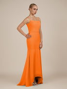 KissDress-Virelai Cinnamon Sheath Scoop Neck Chiffon Long Bridesmaid Dress