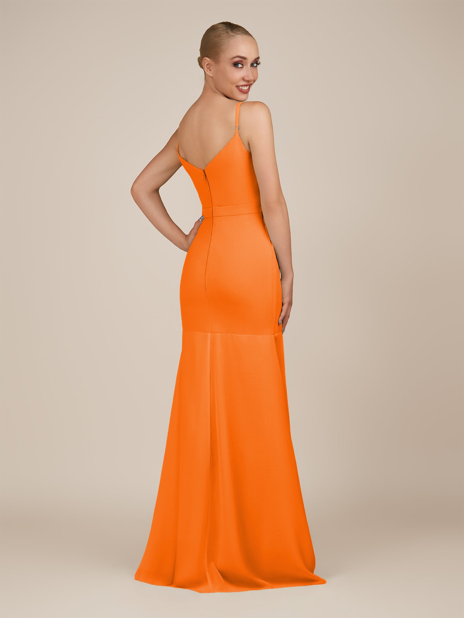 KissDress-Virelai Cinnamon Sheath Scoop Neck Chiffon Long Bridesmaid Dress