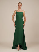 KissDress-Virelai Dark Green Sheath Scoop Neck Chiffon Long Bridesmaid Dress