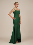 KissDress-Virelai Dark Green Sheath Scoop Neck Chiffon Long Bridesmaid Dress