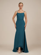 KissDress-Virelai Dark Teal Sheath Scoop Neck Chiffon Long Bridesmaid Dress