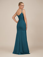 KissDress-Virelai Dark Teal Sheath Scoop Neck Chiffon Long Bridesmaid Dress