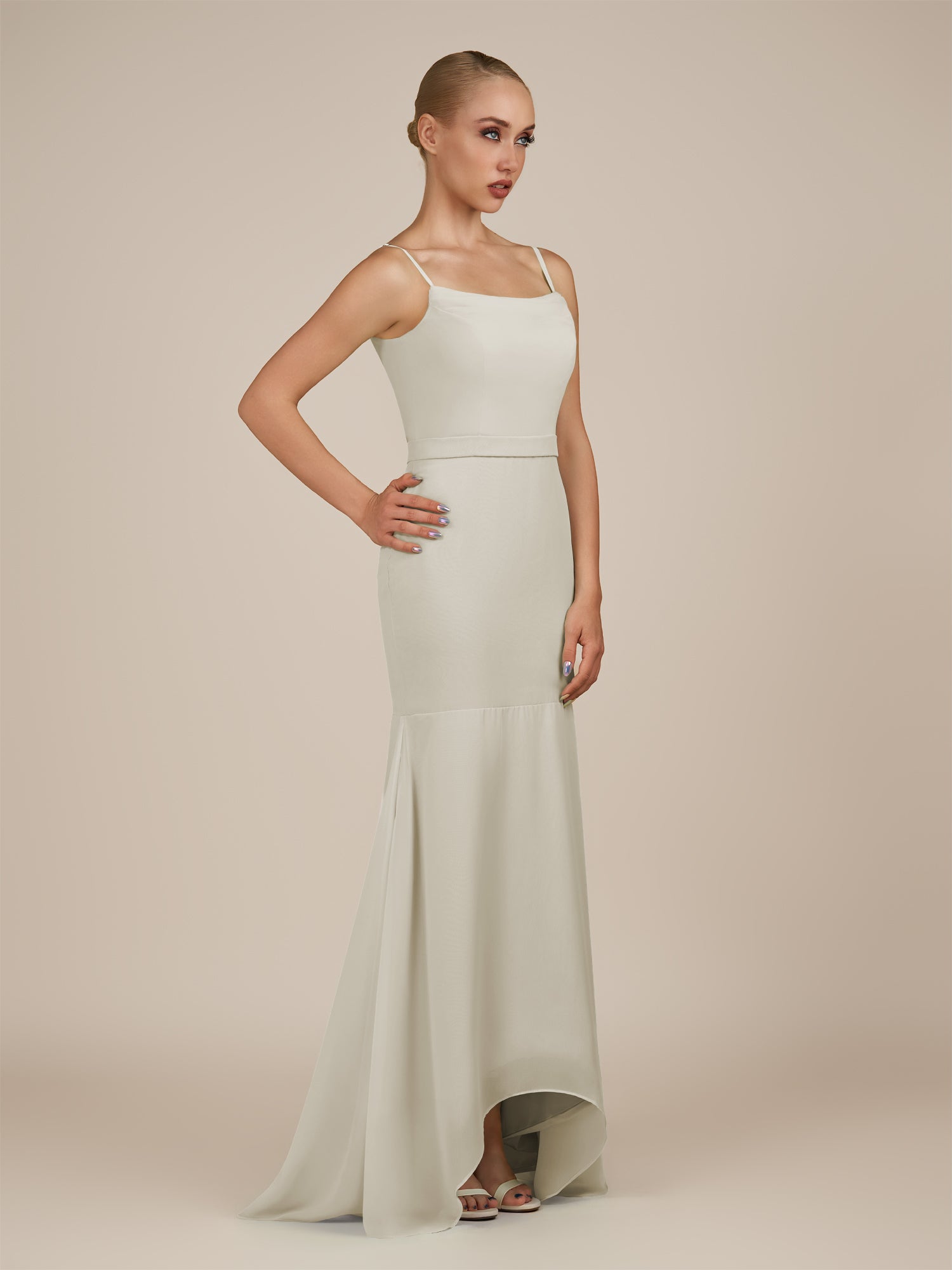 KissDress-Virelai Dove Gray Sheath Scoop Neck Chiffon Long Bridesmaid Dress