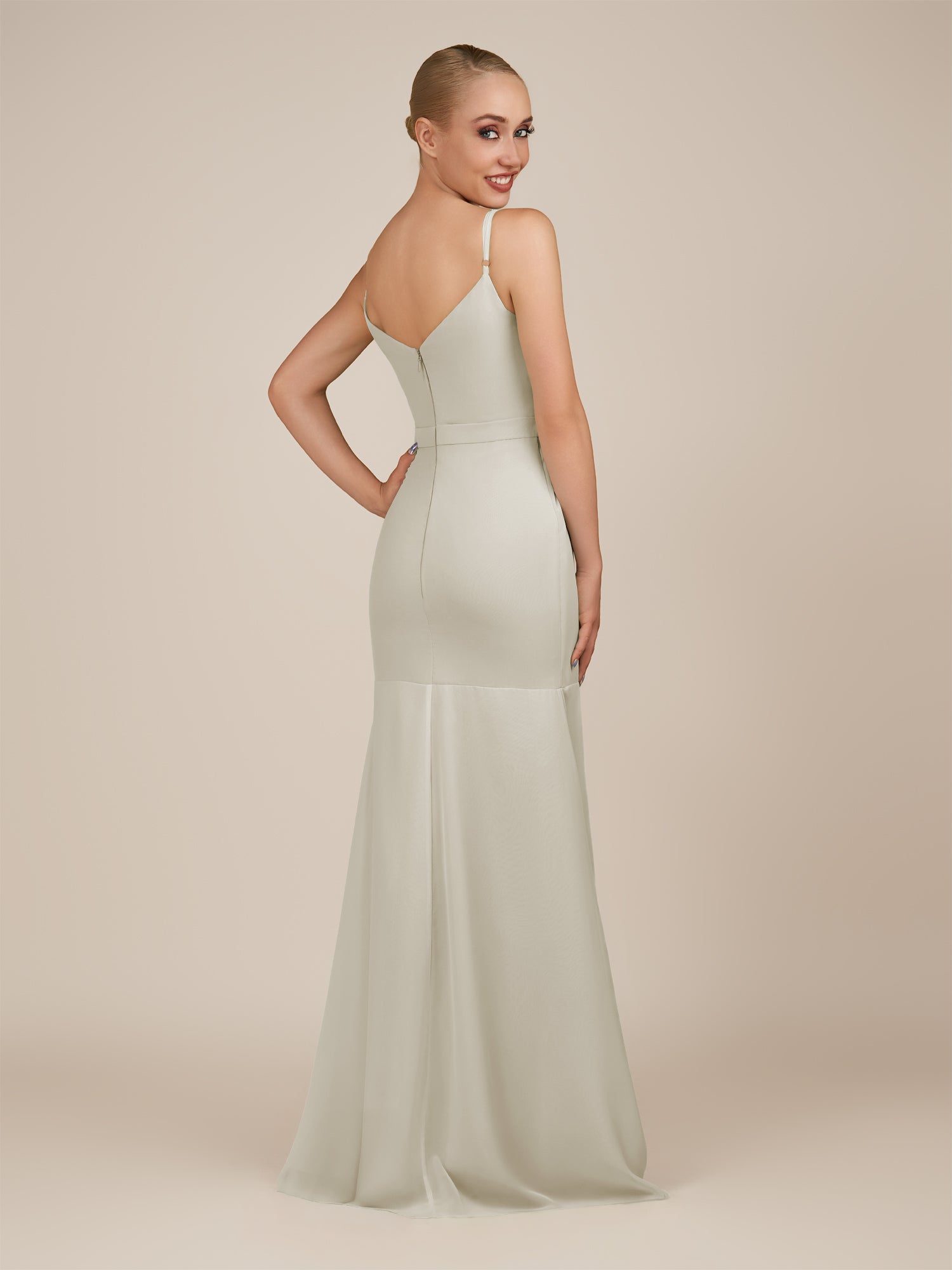 KissDress-Virelai Dove Gray Sheath Scoop Neck Chiffon Long Bridesmaid Dress