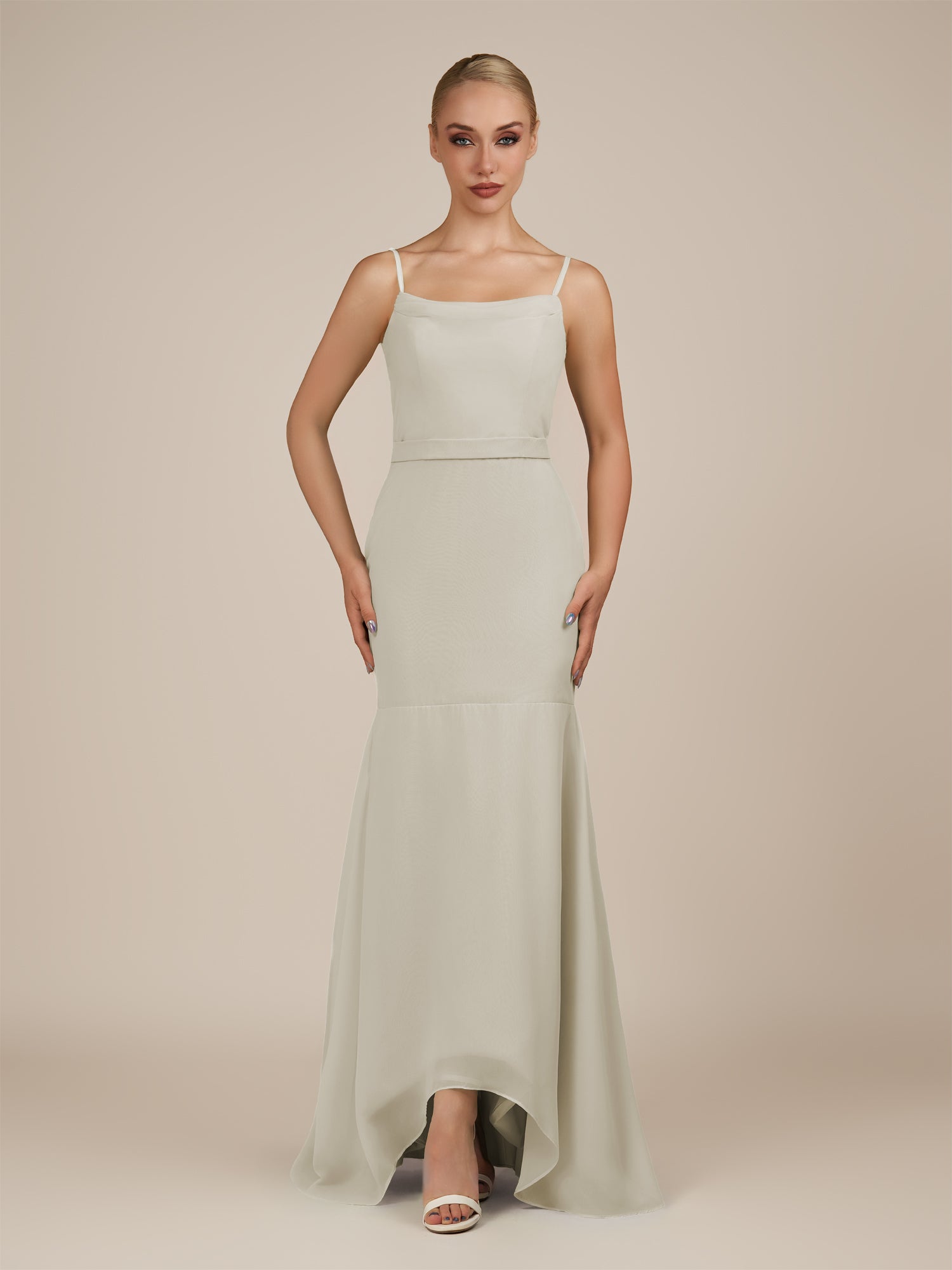 KissDress-Virelai Dove Gray Sheath Scoop Neck Chiffon Long Bridesmaid Dress