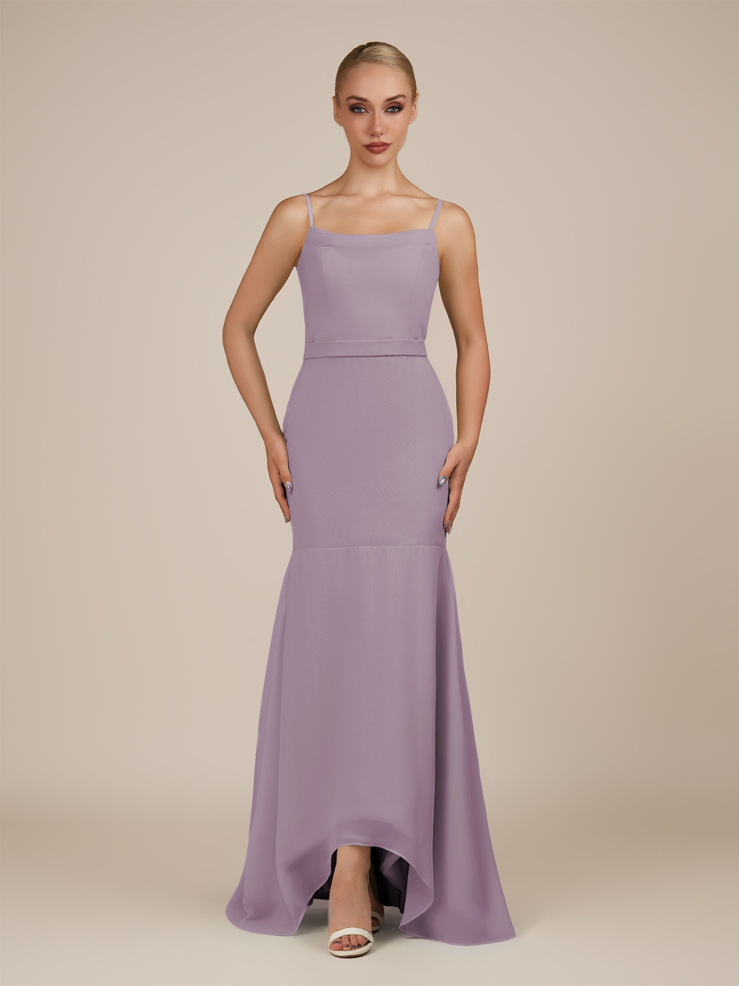 KissDress-Virelai Dusk Sheath Scoop Neck Chiffon Long Bridesmaid Dress