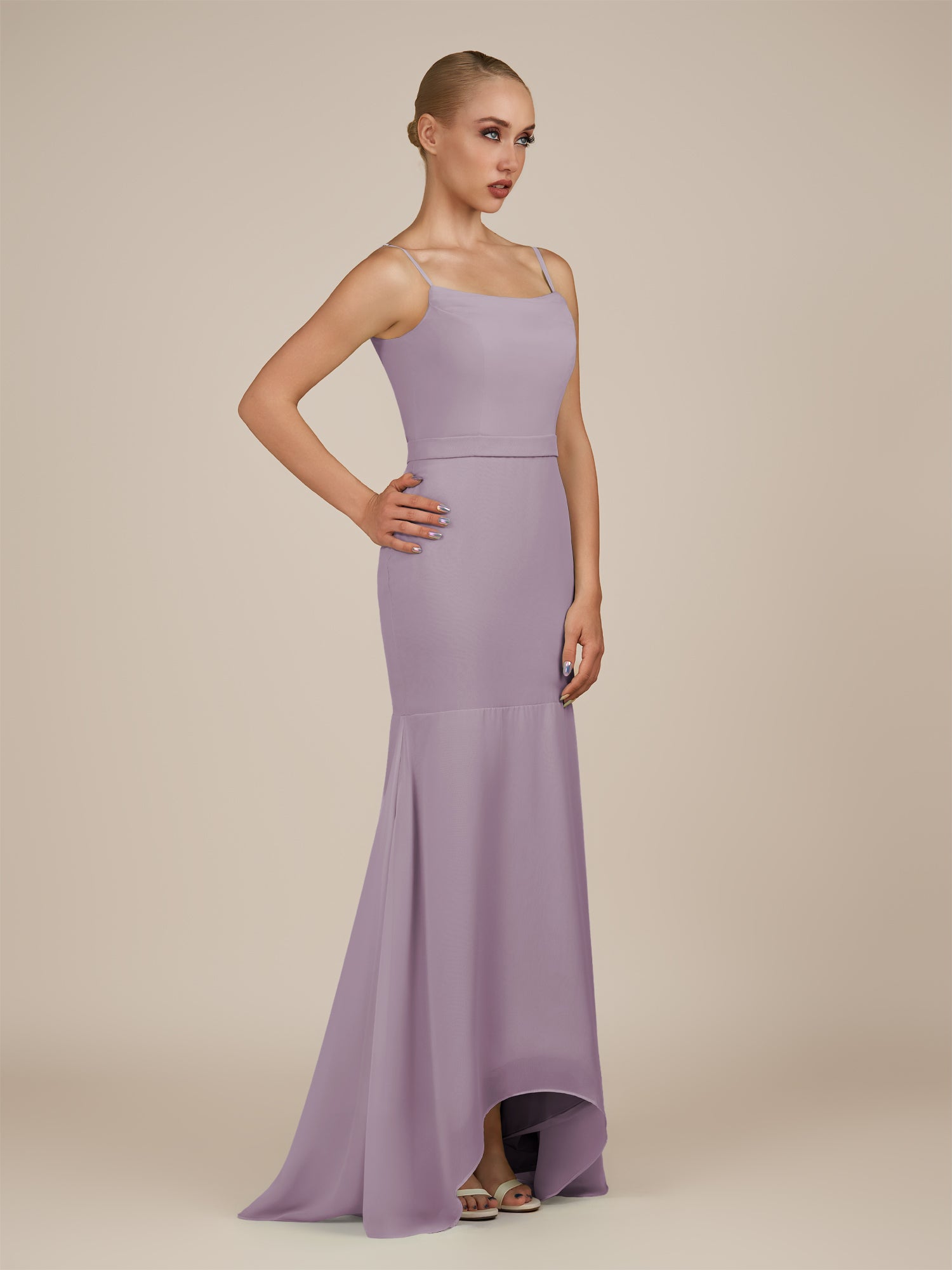 KissDress-Virelai Dusk Sheath Scoop Neck Chiffon Long Bridesmaid Dress