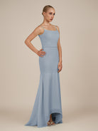 KissDress-Virelai Dusty Blue Sheath Scoop Neck Chiffon Long Bridesmaid Dress