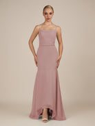 KissDress-Virelai Dusty Rose Sheath Scoop Neck Chiffon Long Bridesmaid Dress