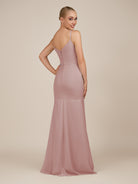 KissDress-Virelai Dusty Rose Sheath Scoop Neck Chiffon Long Bridesmaid Dress
