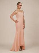 KissDress-Virelai English Rose Sheath Scoop Neck Chiffon Long Bridesmaid Dress