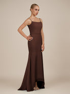 KissDress-Virelai Espresso Sheath Scoop Neck Chiffon Long Bridesmaid Dress