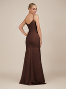 KissDress-Virelai Espresso Sheath Scoop Neck Chiffon Long Bridesmaid Dress